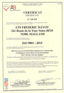 certification Dayot Décolletage iso 9001